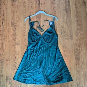 Victoria's Secret Green Satin and Lace Chemise, Size Large